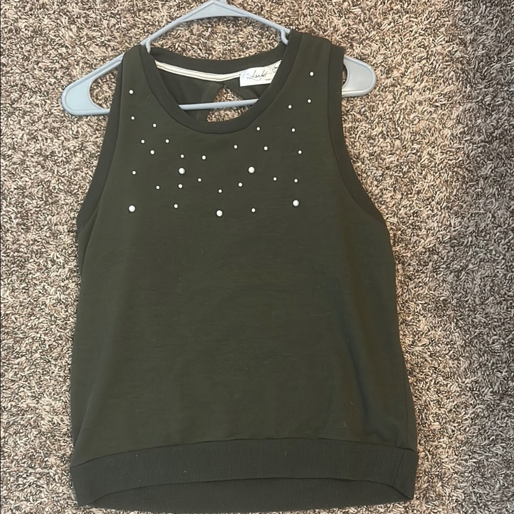 Skonhet Green Embellished Tank Top